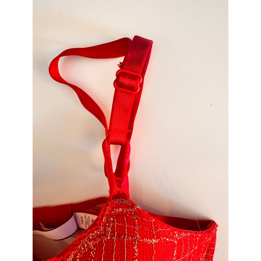 Victoria's Secret Red Gold Plaid Lace Plunge Underwire Bra 34DD - Picture 6 of 9